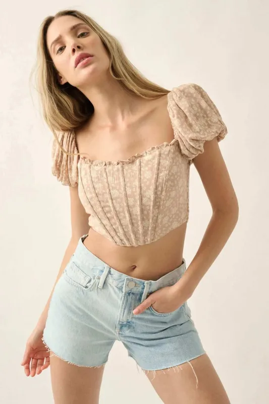Feeling Fresh Floral Puff-Sleeve Cropped Corset Top sold by Promesa