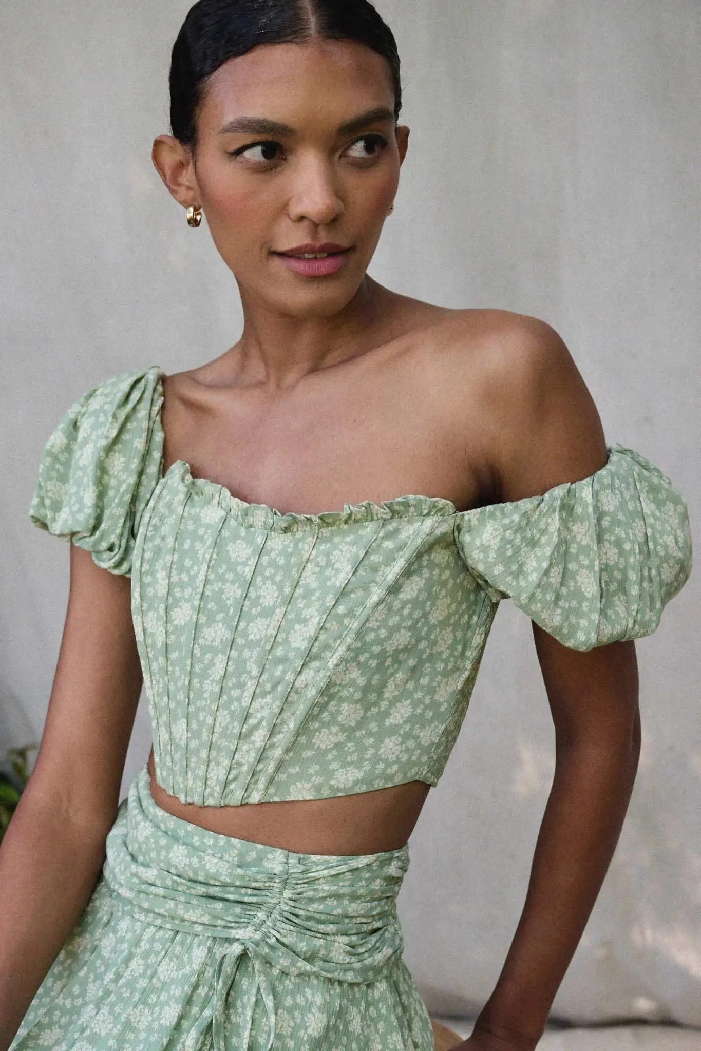 Feeling Fresh Floral Puff-Sleeve Cropped Corset Top sold by Promesa product image thumbnail 3