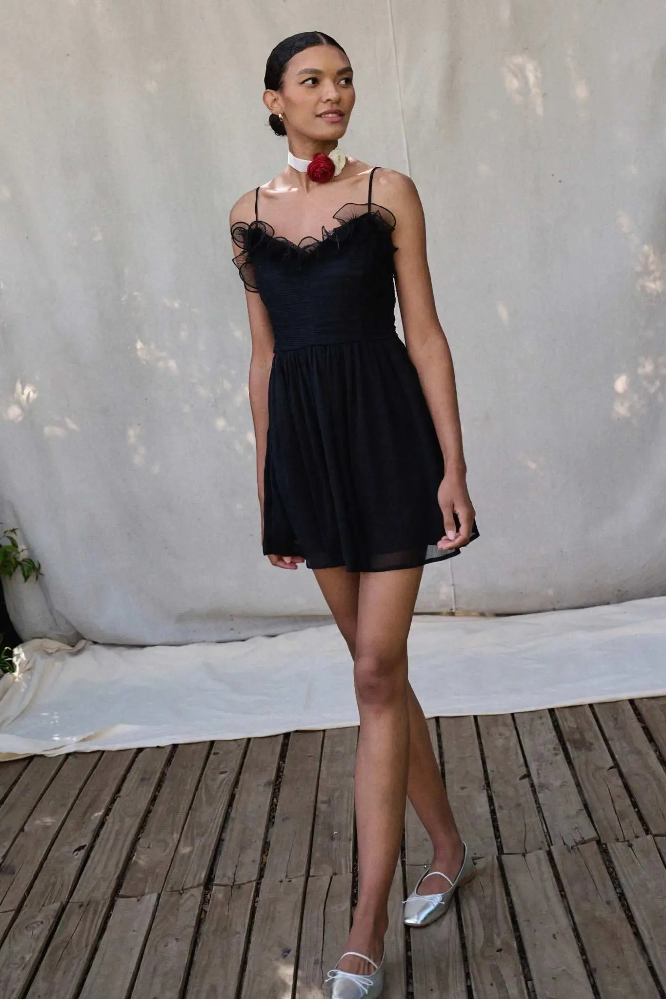 Night Music Ruffled Chiffon Mini Skater Dress sold by Promesa