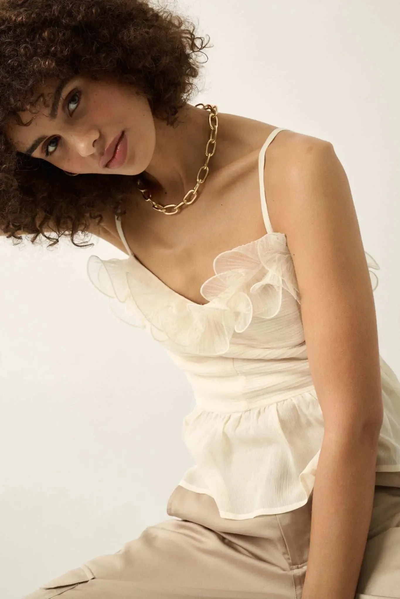 Sunrise Serenade Ruffled Chiffon Peplum Cami Top sold by Promesa product image thumbnail 5