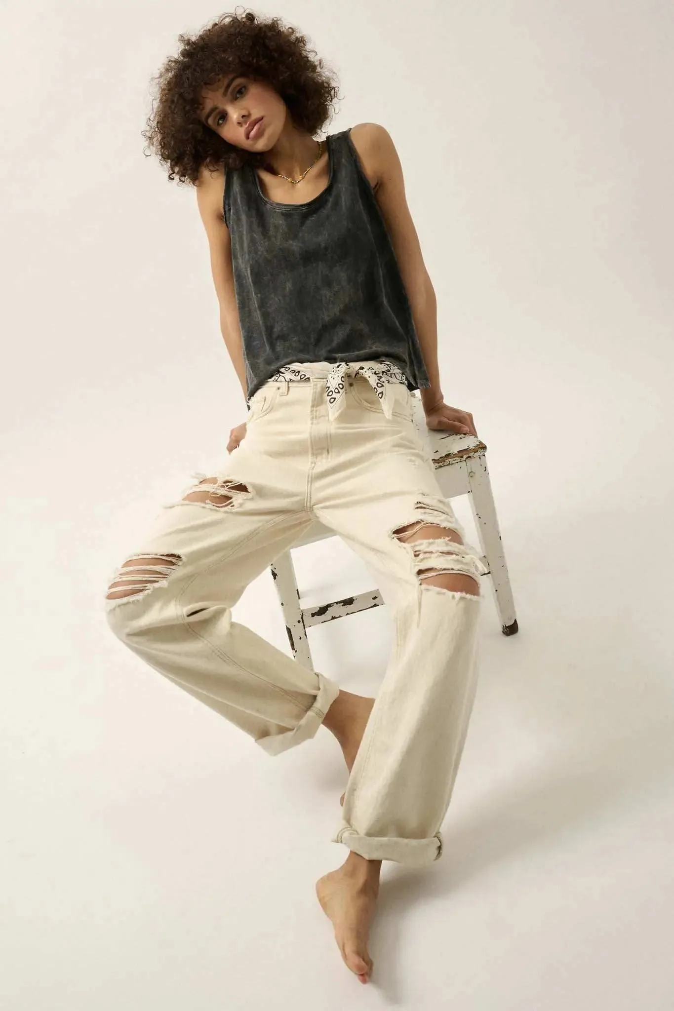 Tanks a Lot Vintage-Wash Raw-Edge Tank Top sold by Promesa