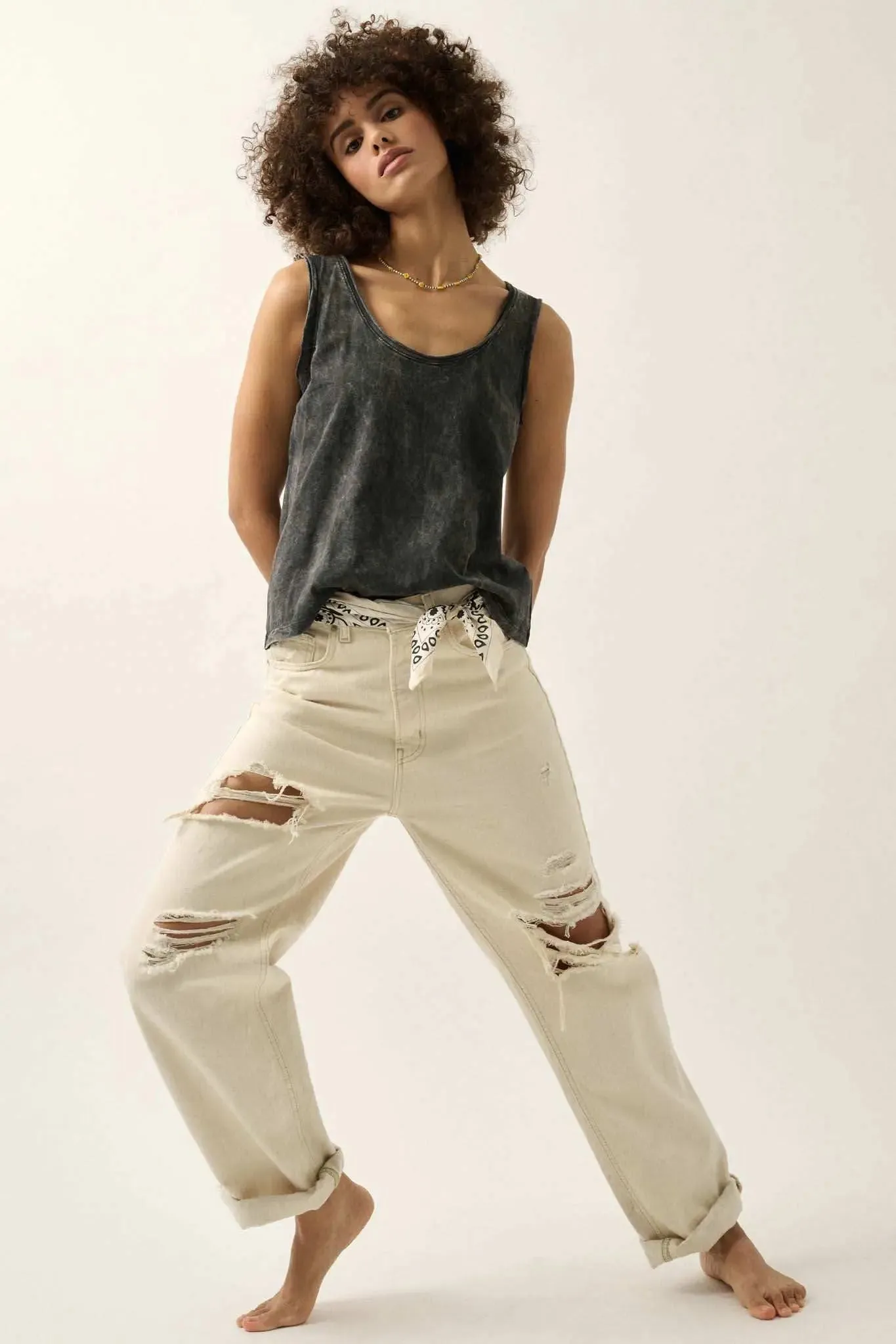 Tanks a Lot Vintage-Wash Raw-Edge Tank Top sold by Promesa product image thumbnail 3