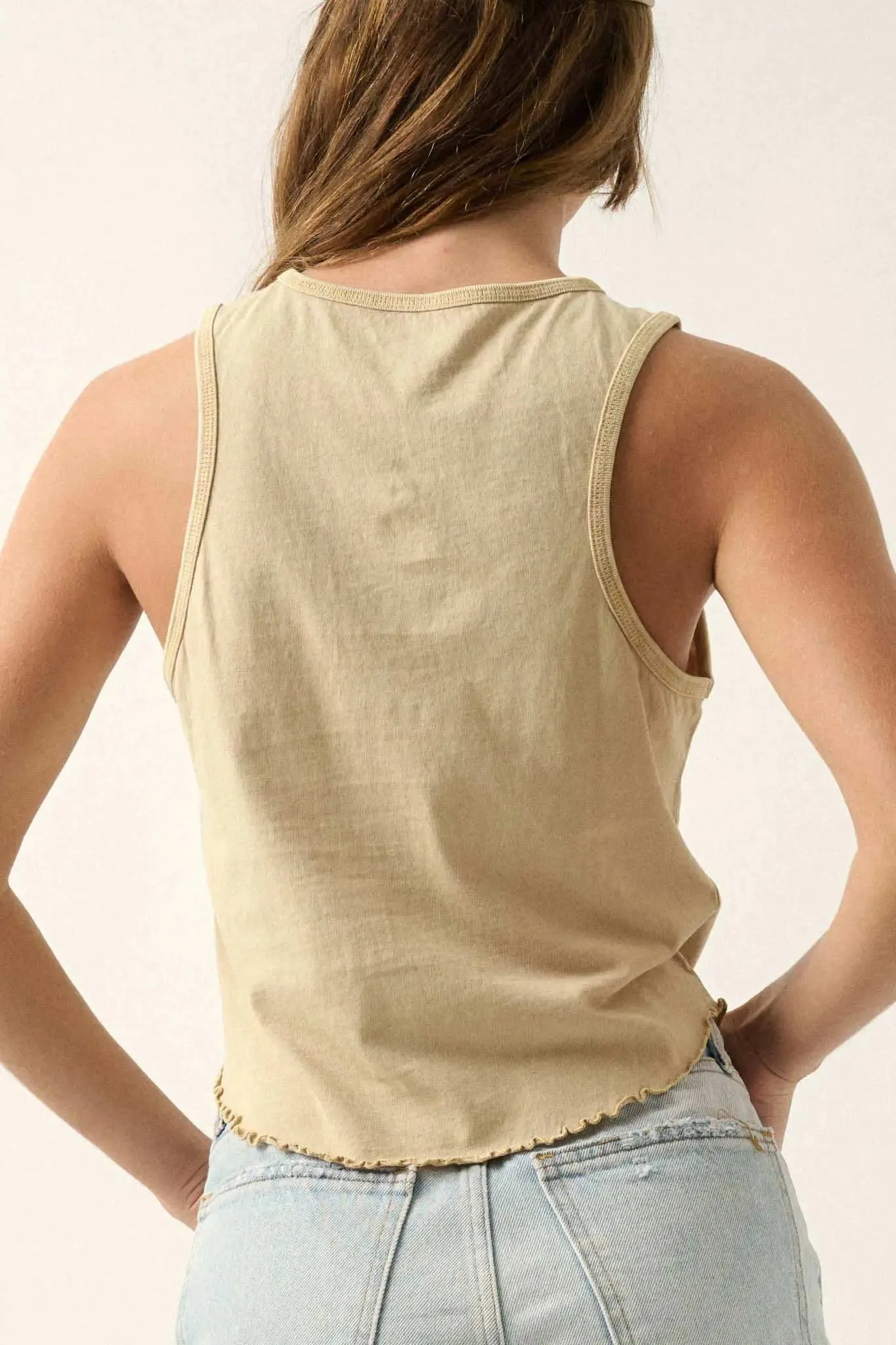 Real Talk Vintage-Wash Lettuce-Edge Tank Top sold by Promesa product image thumbnail 2