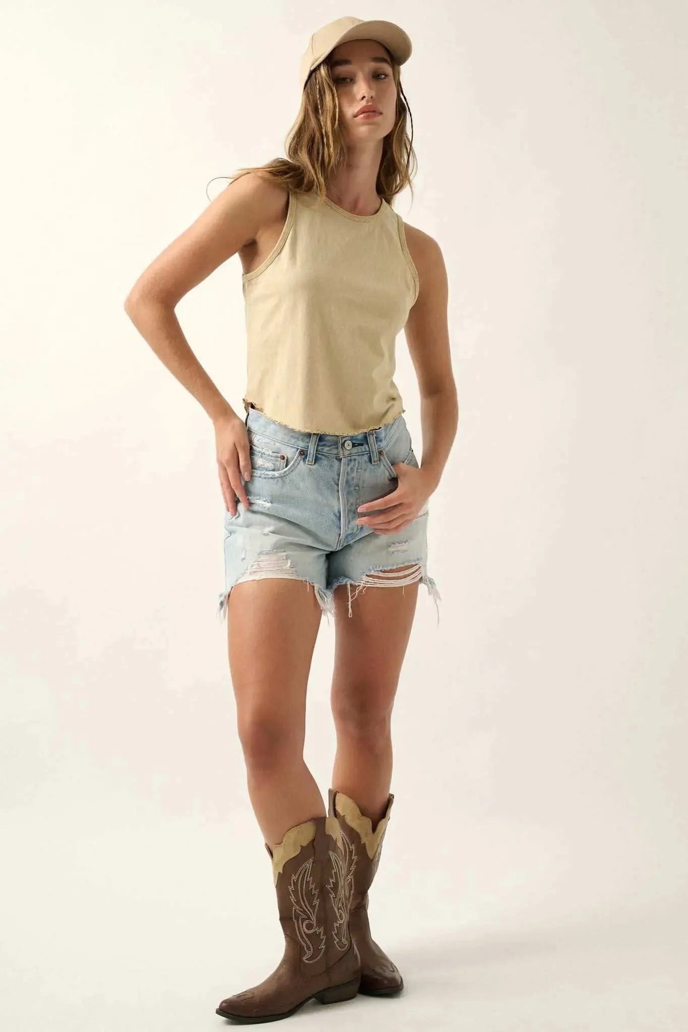 Real Talk Vintage-Wash Lettuce-Edge Tank Top sold by Promesa product image thumbnail 5