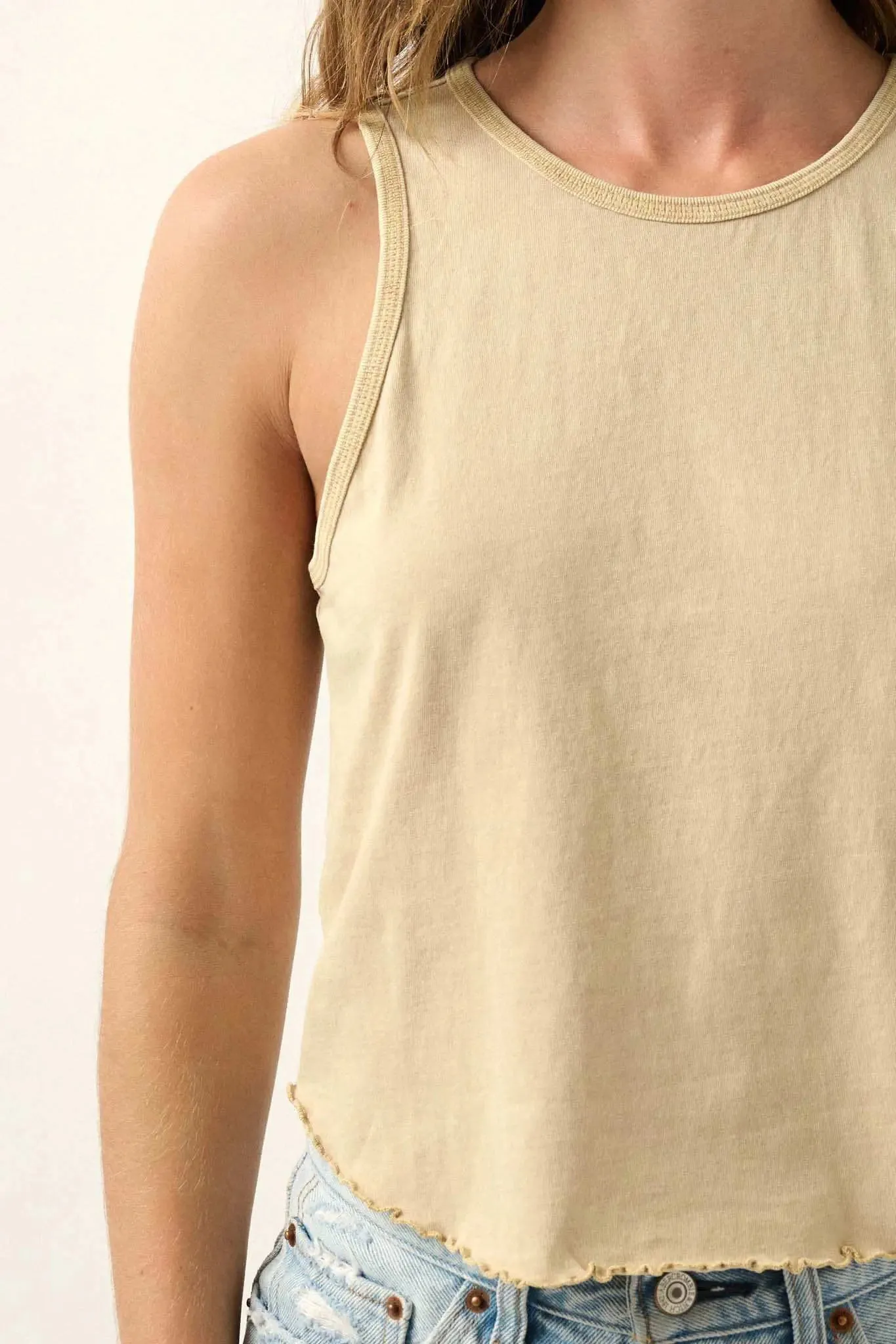Real Talk Vintage-Wash Lettuce-Edge Tank Top sold by Promesa product image thumbnail 3
