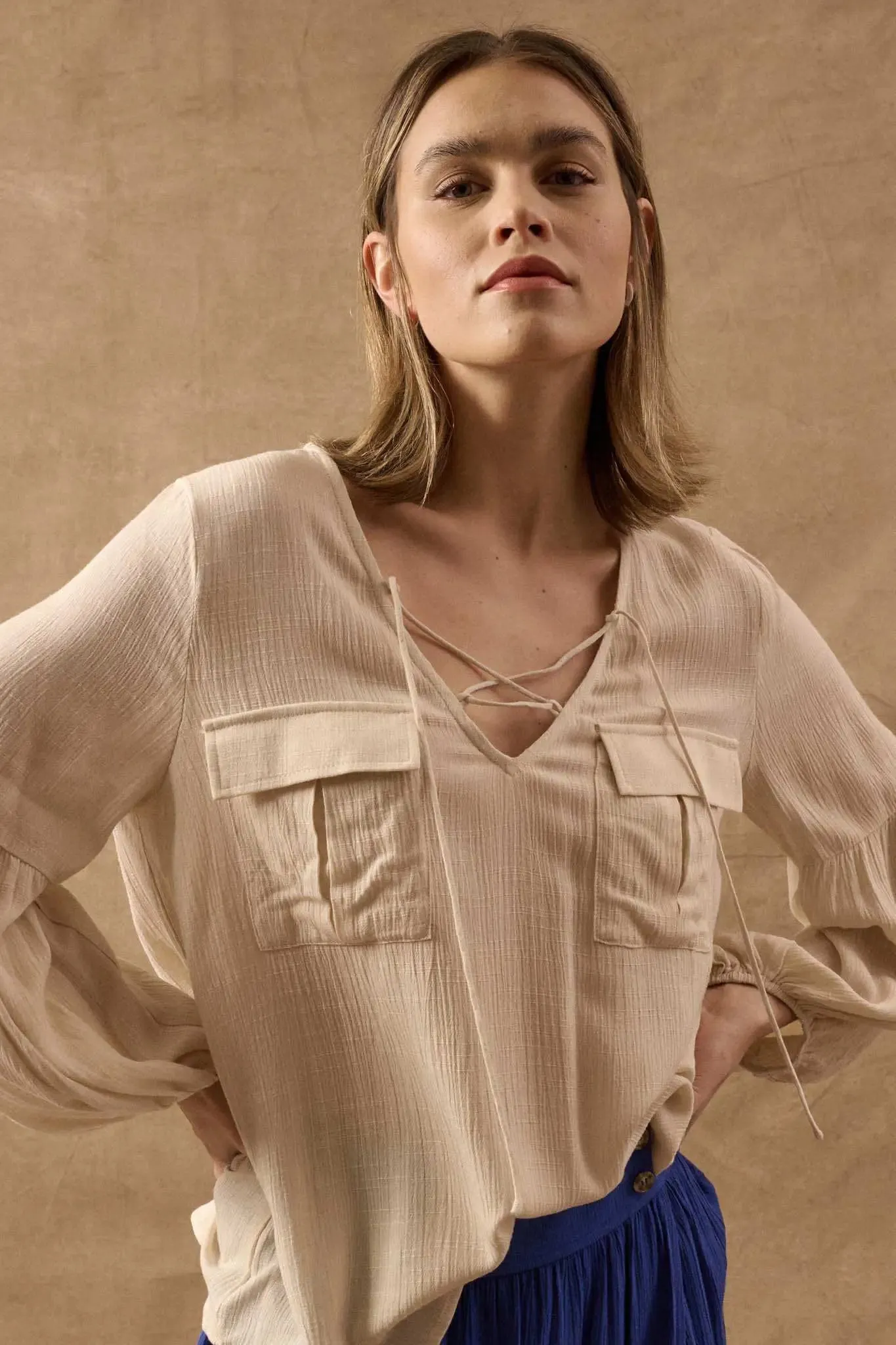 True Nature Balloon-Sleeve Pocket Peasant Top sold by Promesa product image thumbnail 3
