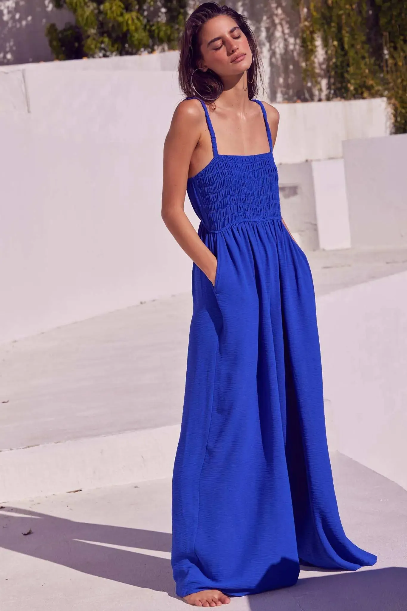 Catch Your Breath Smocked Crepe Wide-Leg Jumpsuit sold by Promesa product image thumbnail 5