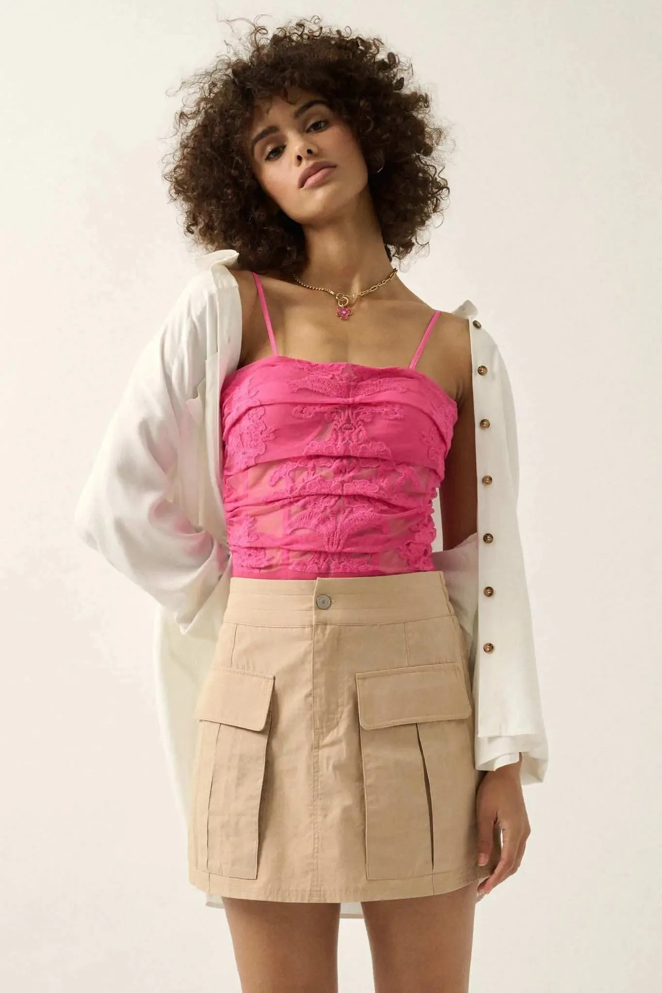 Angelic Glow Pleated Embroidered Lace Bodysuit sold by Promesa product image thumbnail 3