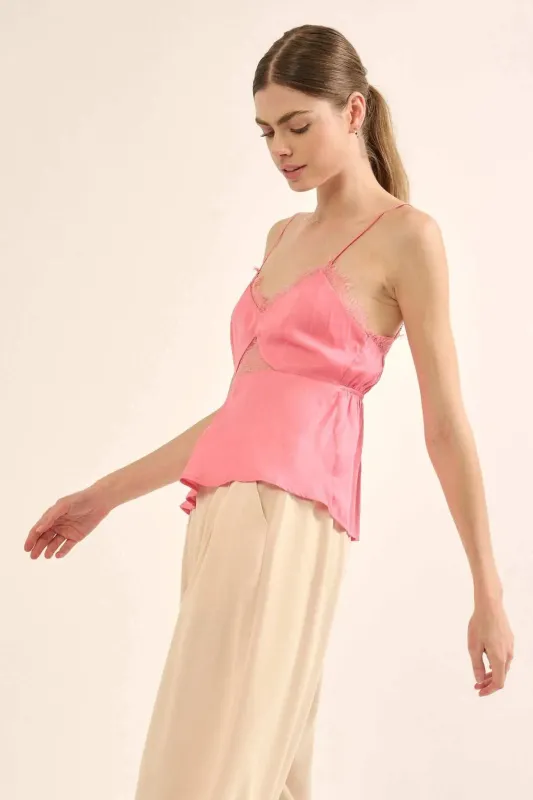 Feeling Pretty Satin and Lace Keyhole Cami Top sold by Promesa