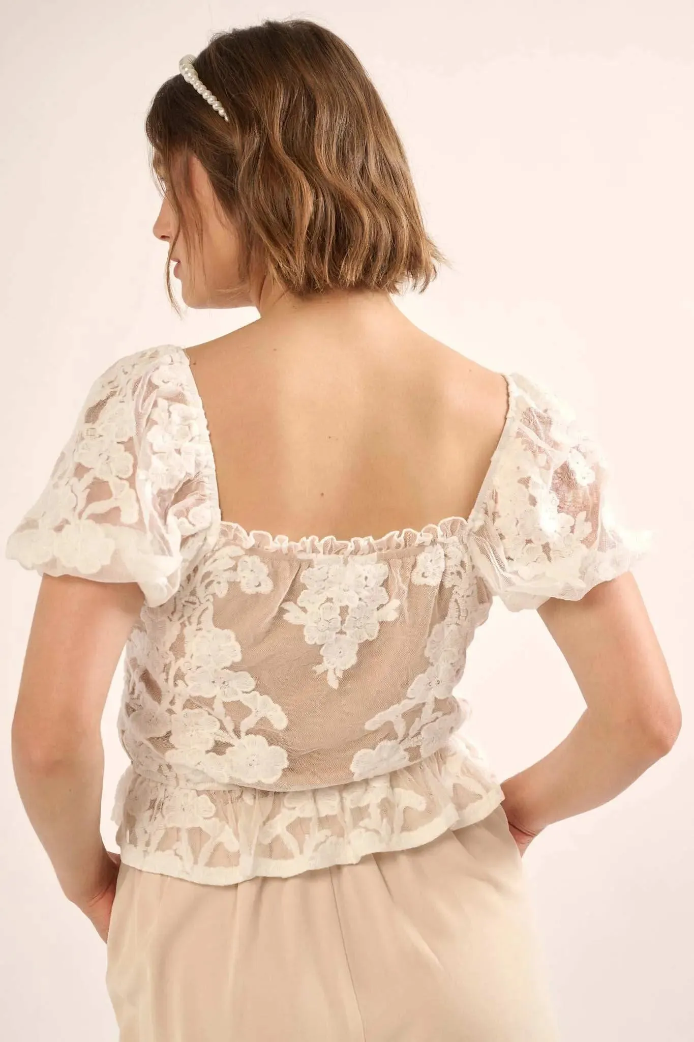 Heavenly Heart Embroidered Lace Puff-Sleeve Top sold by Promesa product image thumbnail 2