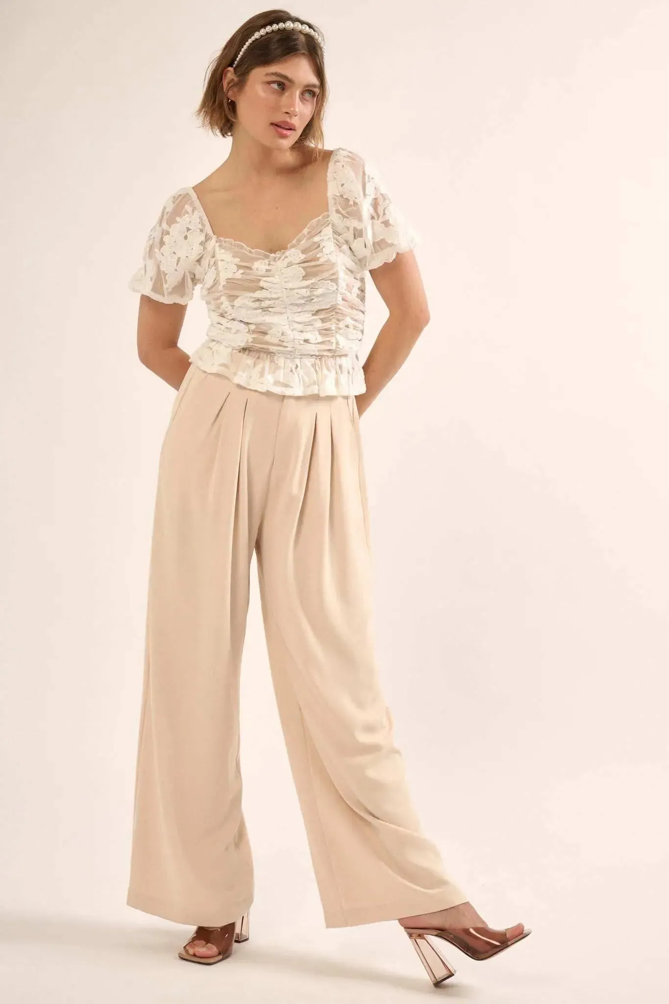 Heavenly Heart Embroidered Lace Puff-Sleeve Top sold by Promesa product image thumbnail 5