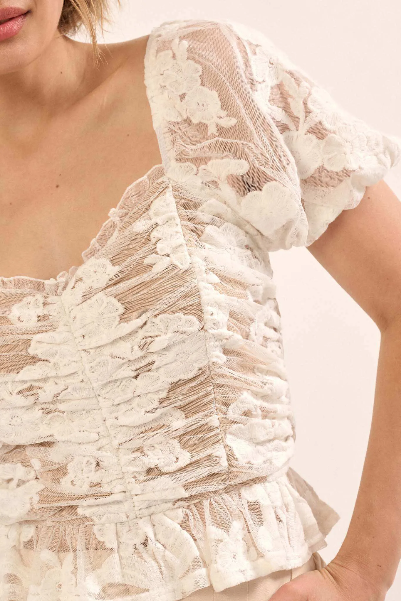 Heavenly Heart Embroidered Lace Puff-Sleeve Top sold by Promesa product image thumbnail 4