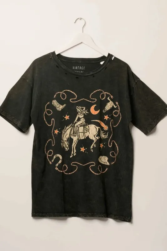 Rodeo Cowgirl Distressed Oversize Graphic Tee sold by Promesa