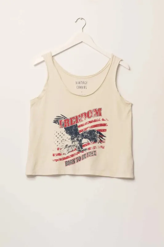 Freedom Vintage-Wash Raw-Edge Graphic Tank Top sold by Promesa