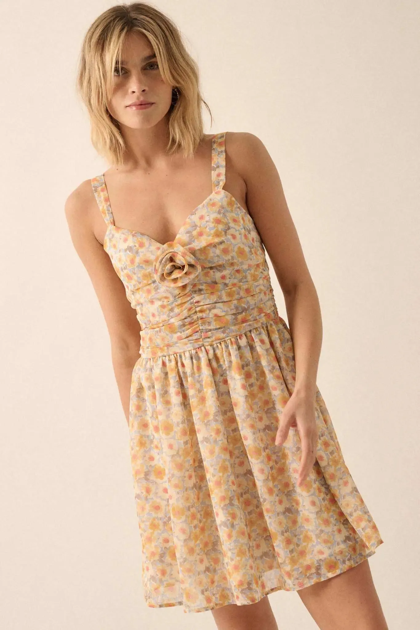 Rosy Romance Ruched Floral Chiffon Mini Sundress sold by Promesa product image thumbnail 5