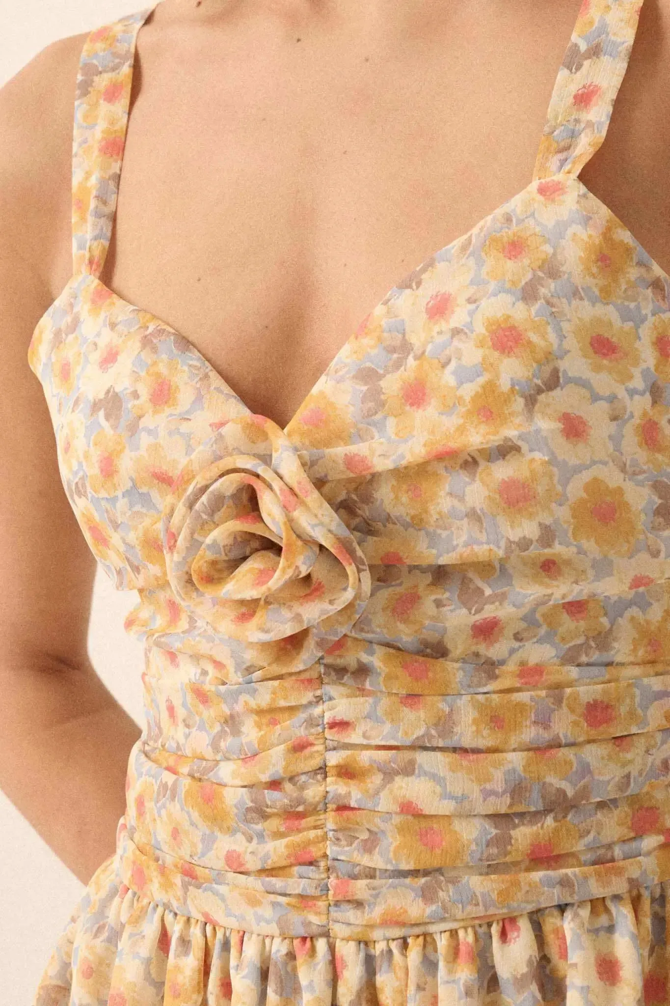 Rosy Romance Ruched Floral Chiffon Mini Sundress sold by Promesa product image thumbnail 4