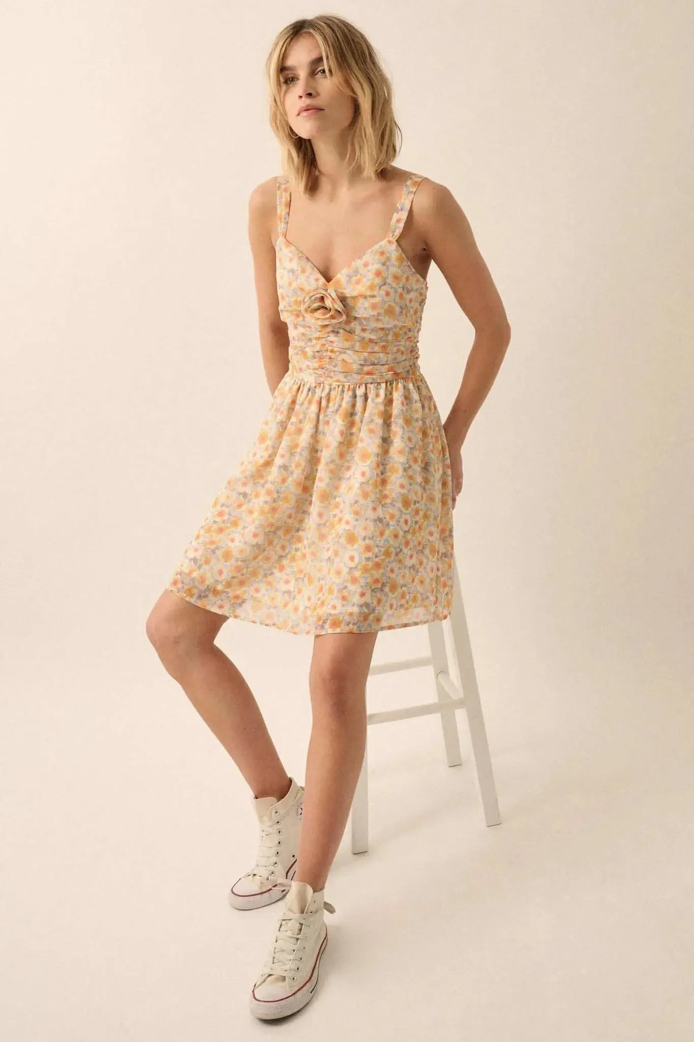 Rosy Romance Ruched Floral Chiffon Mini Sundress sold by Promesa product image thumbnail 3