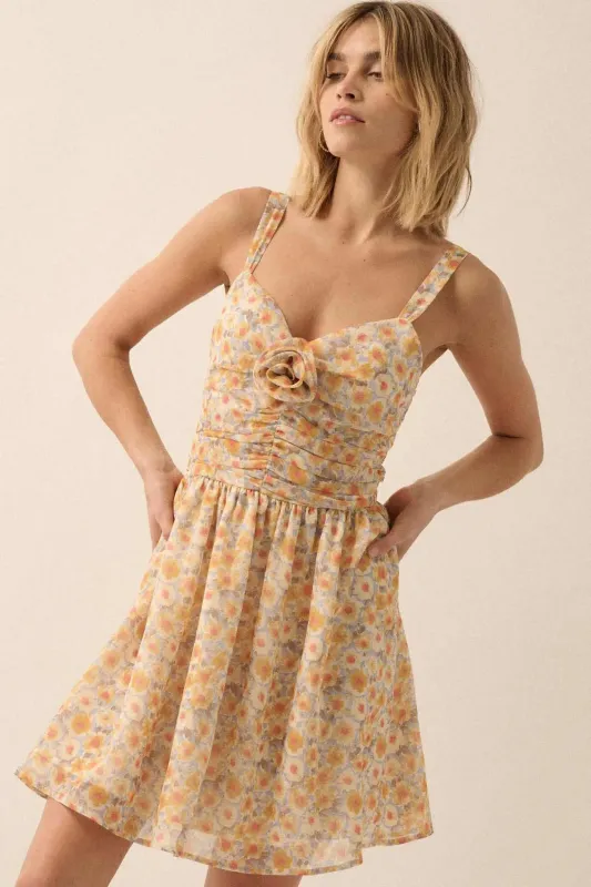 Rosy Romance Ruched Floral Chiffon Mini Sundress sold by Promesa