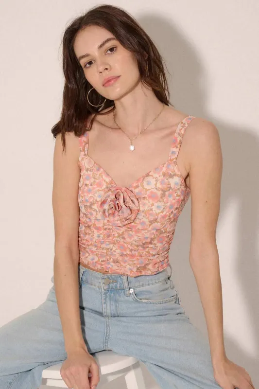 Whispering Rose Ruched Floral-Chiffon Cami Top sold by Promesa