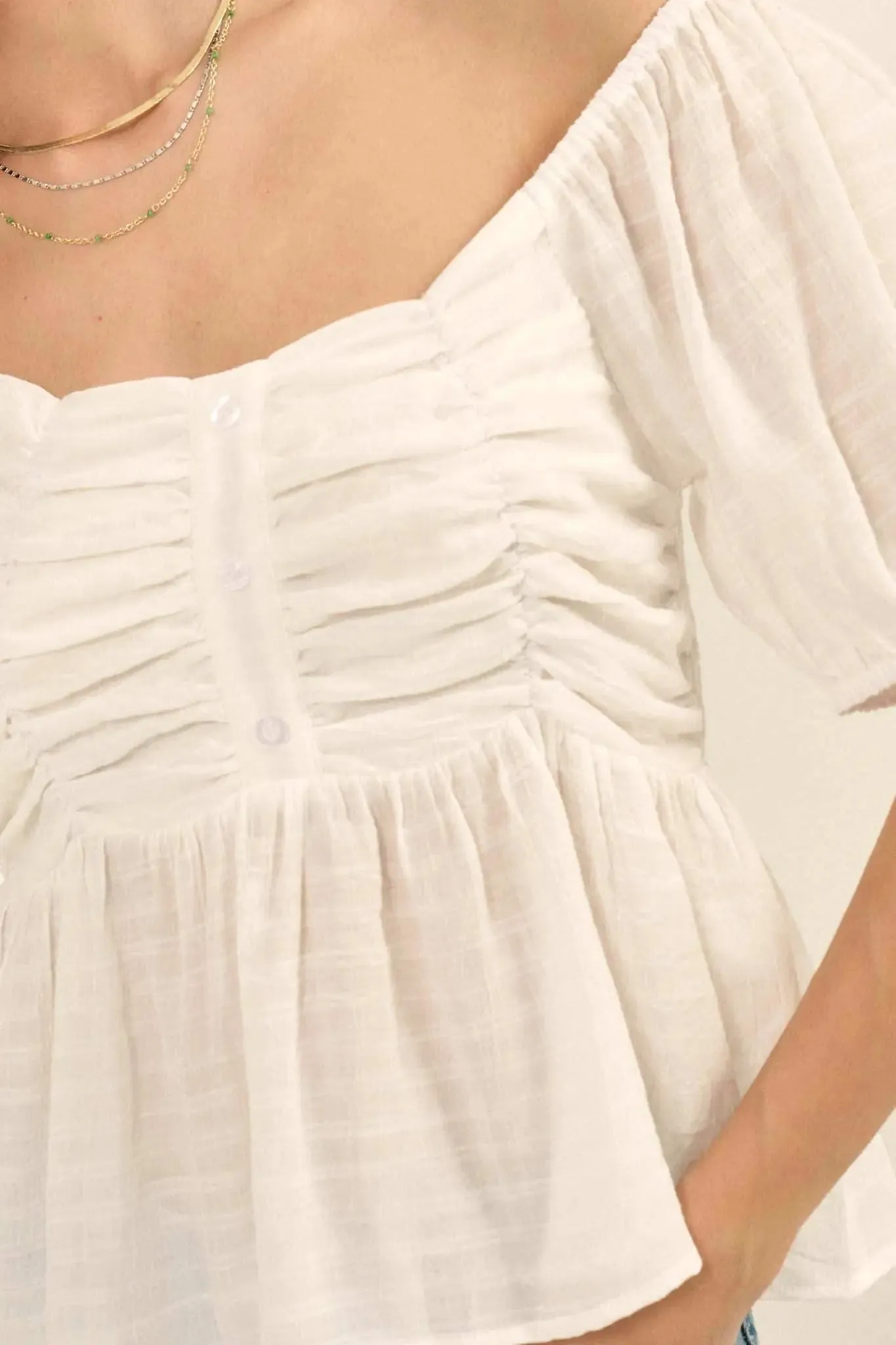 In Your Dreams Ruched Tonal-Stripe Peasant Top sold by Promesa product image thumbnail 4