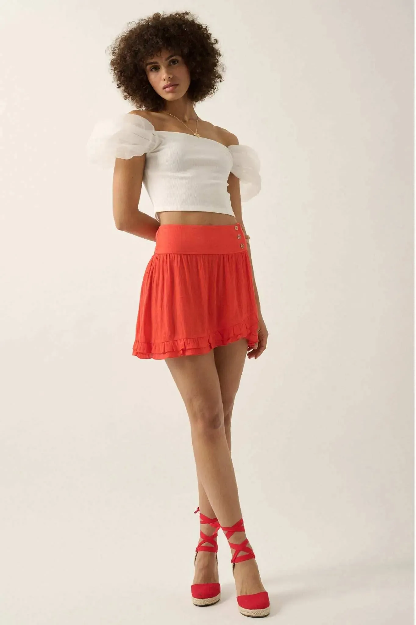 Hot to Trot Ruffled Crepe Tulip Mini Skirt sold by Promesa product image thumbnail 3