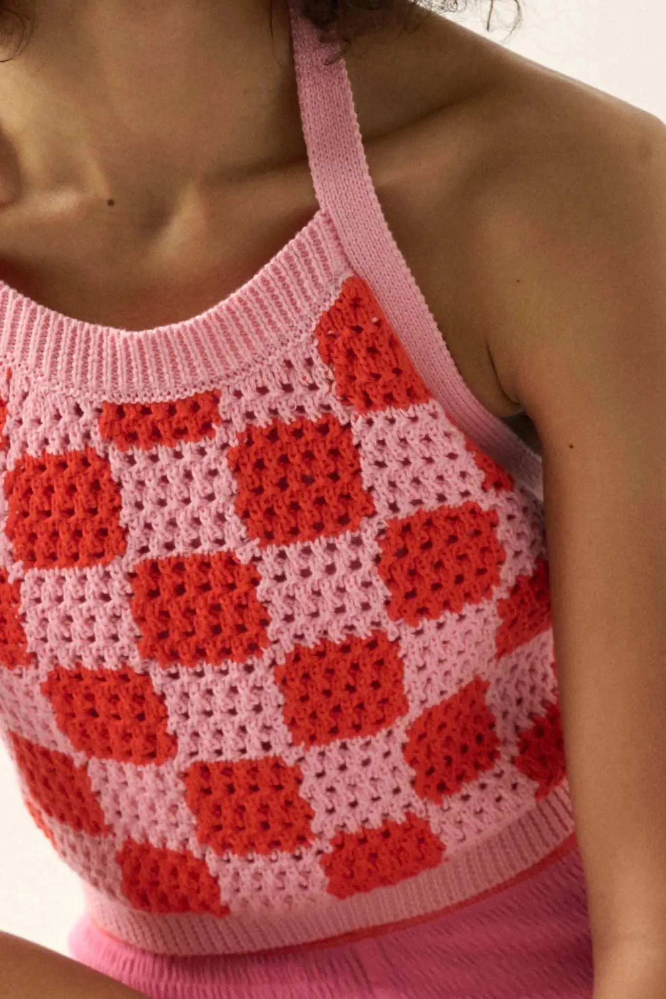 Check Yourself Checker Crochet Knit Halter Top sold by Promesa product image thumbnail 4