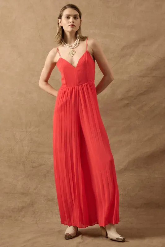 In Vogue Accordion Pleated Wide-Leg Corset Jumpsuit sold by Promesa