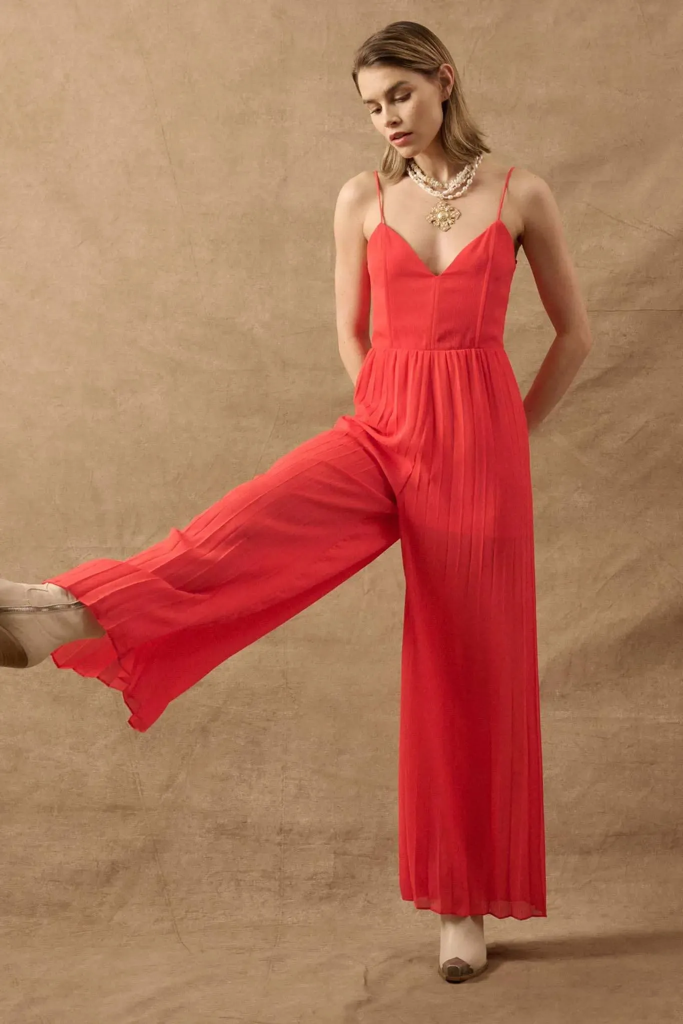 In Vogue Accordion Pleated Wide-Leg Corset Jumpsuit sold by Promesa product image thumbnail 4