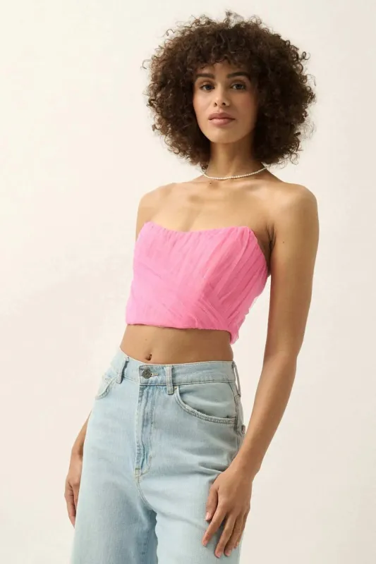Glamorous Life Pleated Tulle Cropped Corset Top sold by Promesa