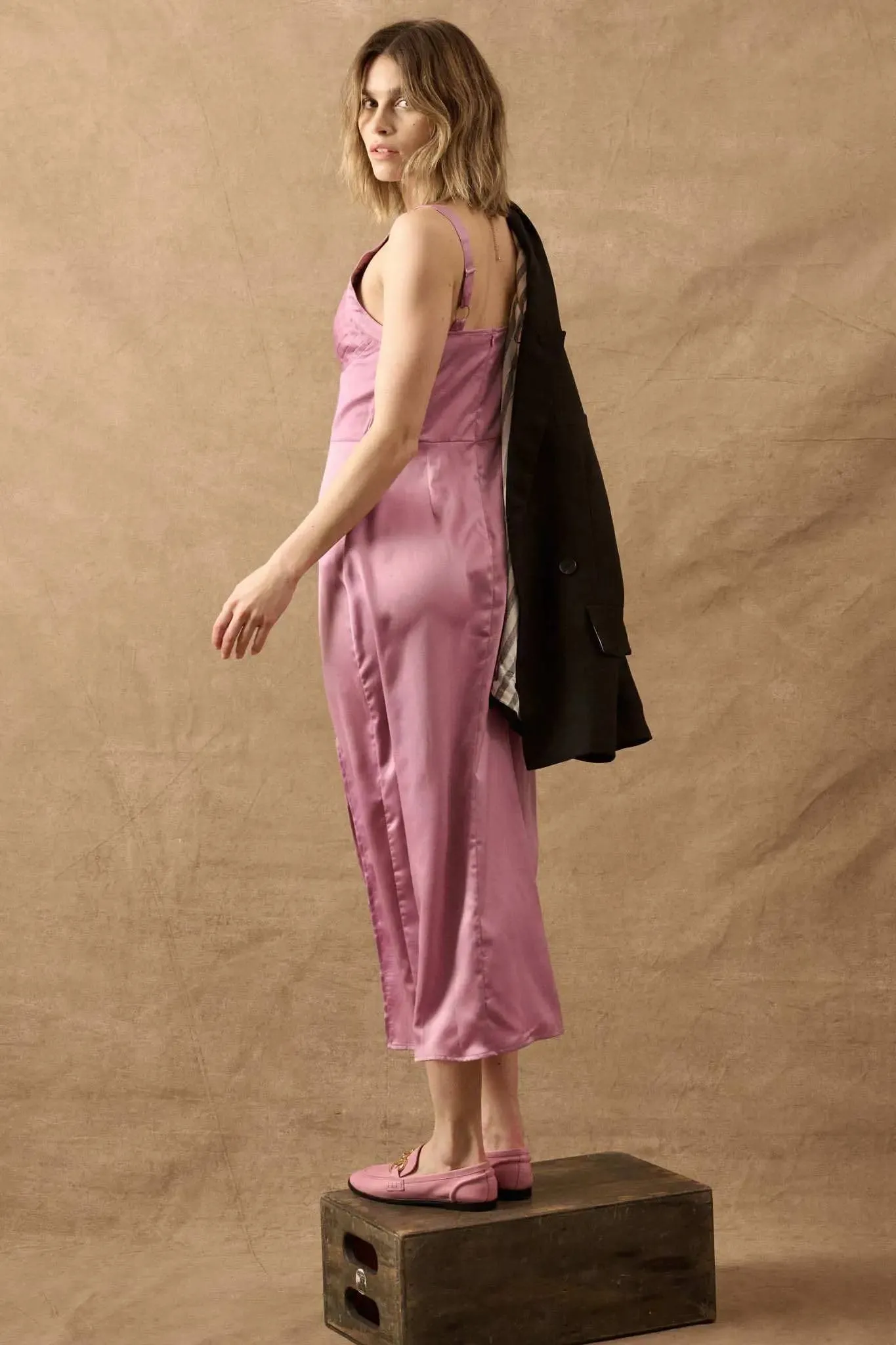 To the Nines Pleated Bodice Satin Midi Dress sold by Promesa product image thumbnail 4