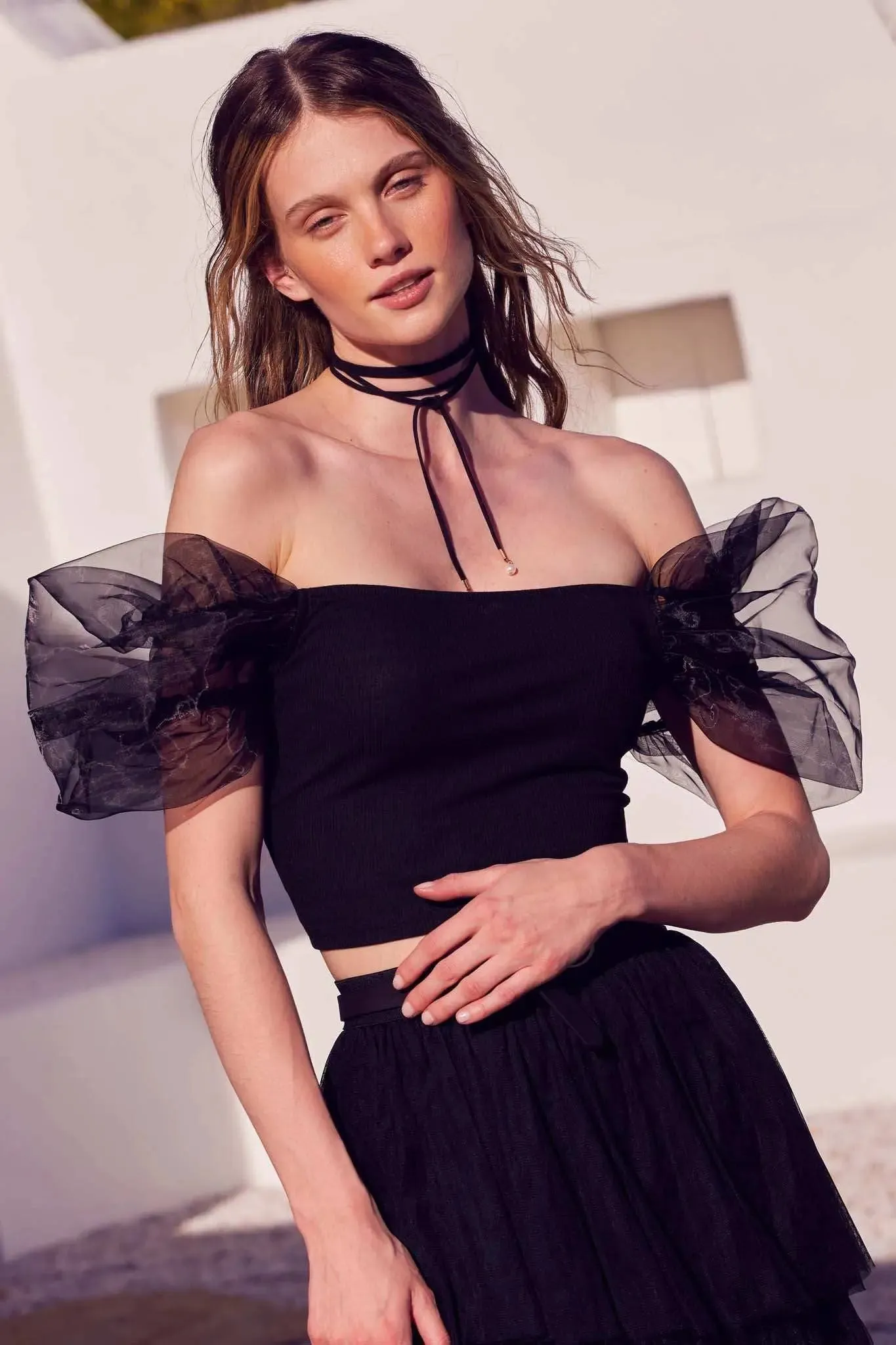 Among the Clouds Puff-Sleeve Off-Shoulder Crop Top sold by Promesa product image thumbnail 3