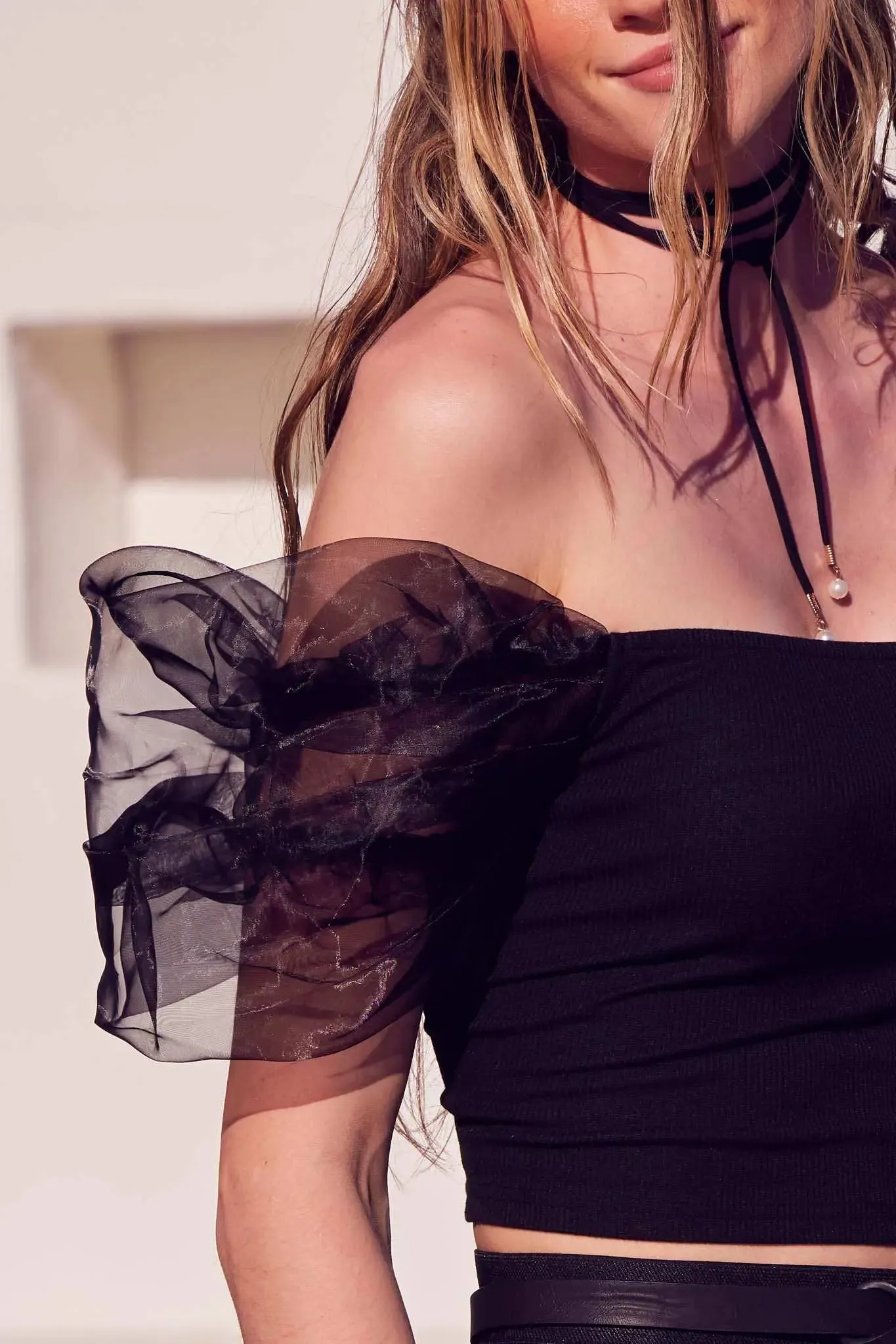 Among the Clouds Puff-Sleeve Off-Shoulder Crop Top sold by Promesa product image thumbnail 4