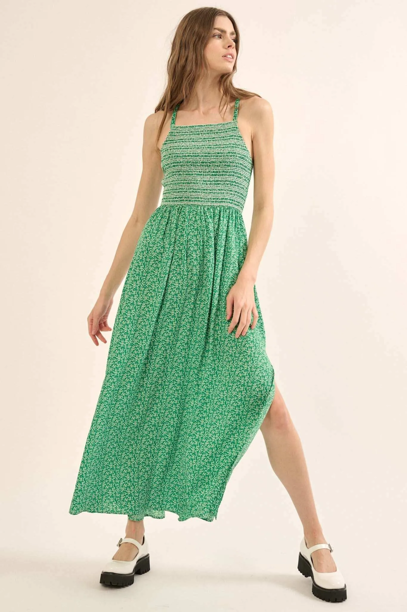 Wild Stems Smocked Floral-Print Maxi Sundress sold by Promesa product image thumbnail 2