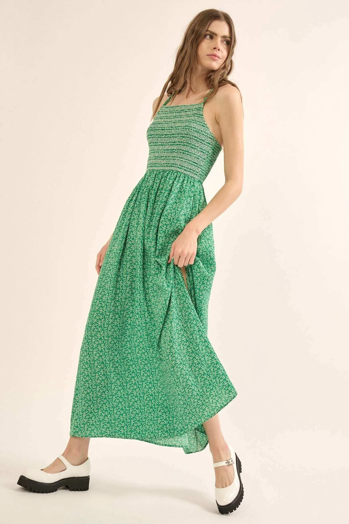 Wild Stems Smocked Floral-Print Maxi Sundress sold by Promesa product image thumbnail 5