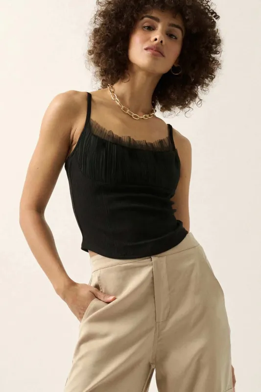Gracefully Glam Pleated Tulle Ruffle Cami Top sold by Promesa