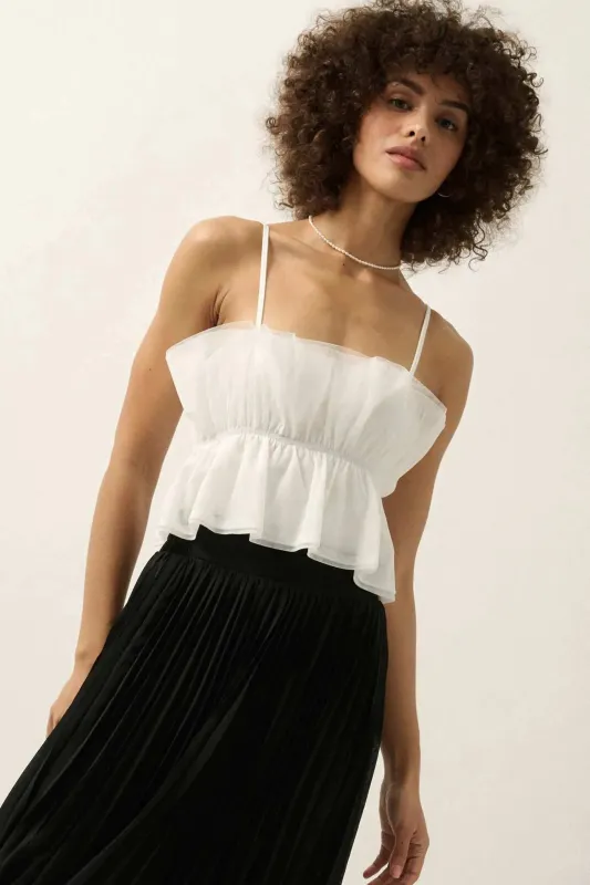 Turn Up the Volume Ruffled Tulle Cami Bodysuit sold by Promesa