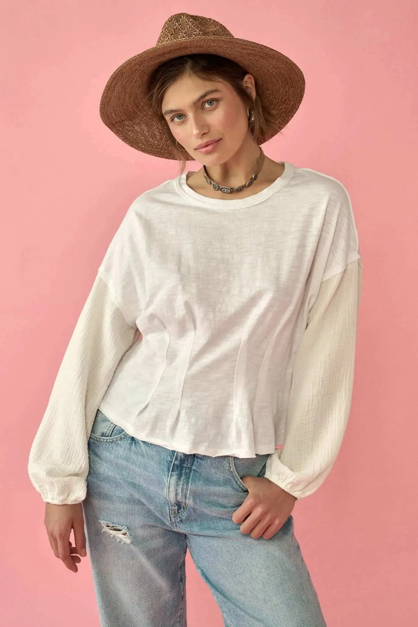 Hopeful Heart Mixed Media Pleated Long-Sleeve Top sold by Promesa product image thumbnail 3