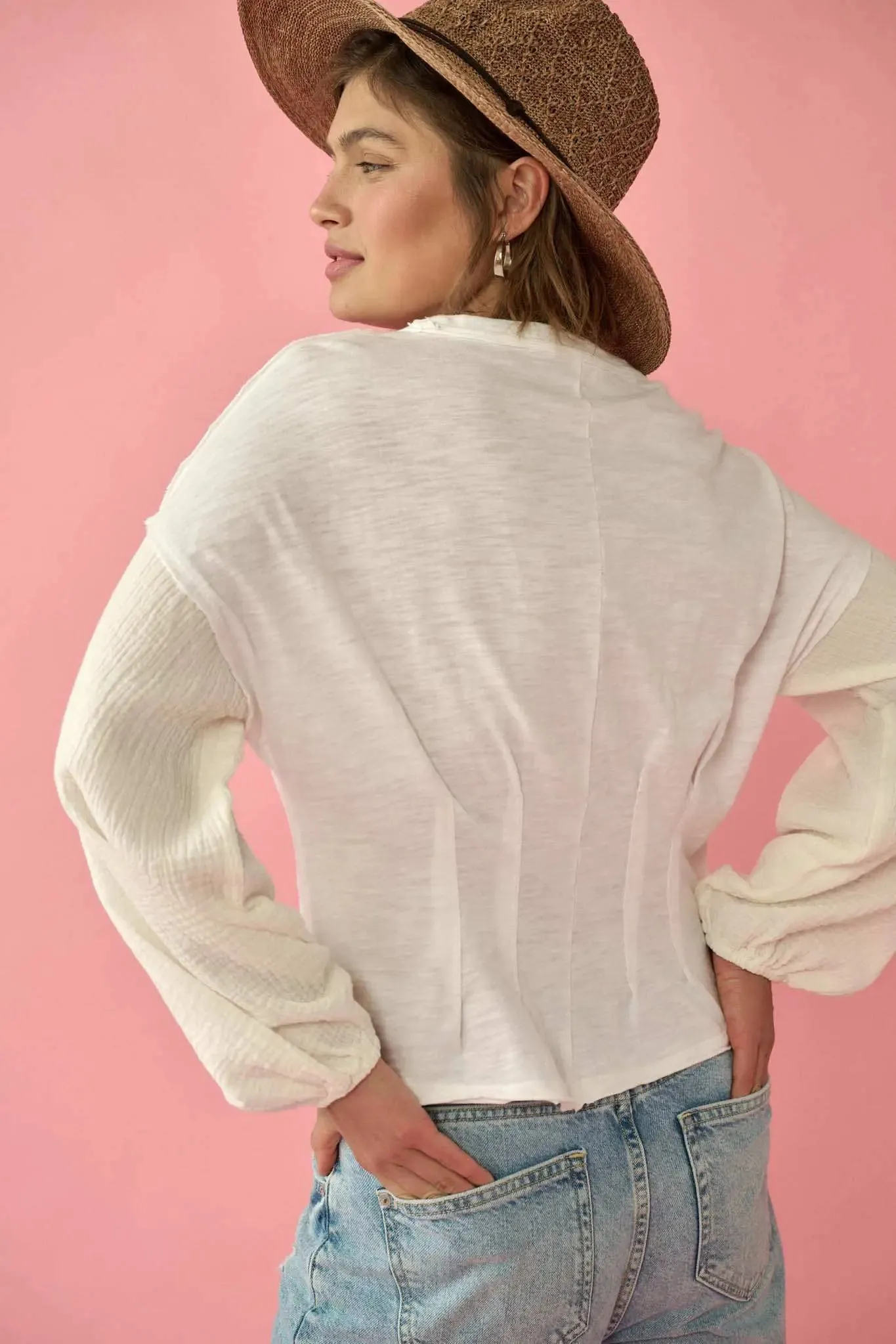 Hopeful Heart Mixed Media Pleated Long-Sleeve Top sold by Promesa product image thumbnail 2