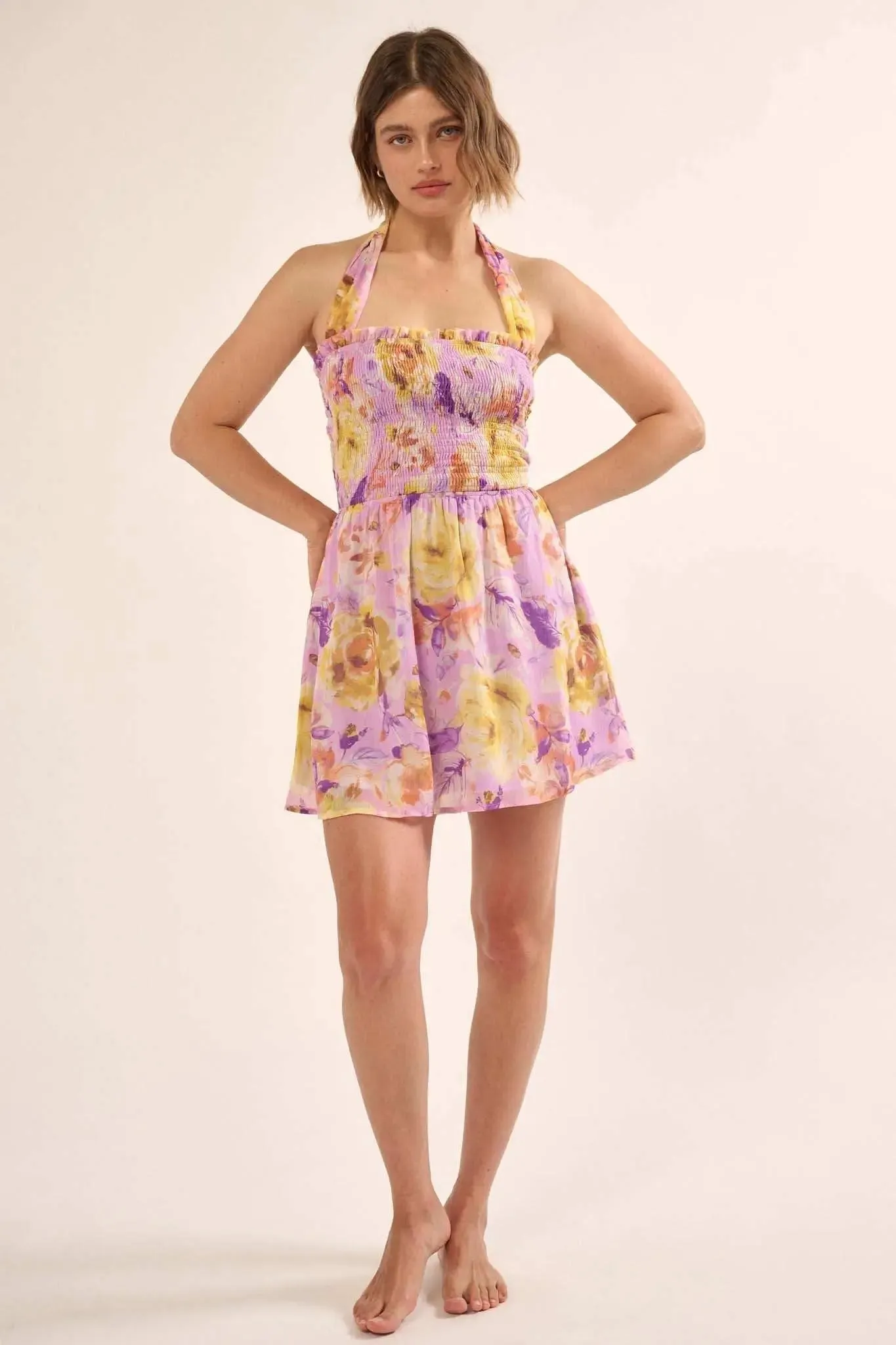 Orchid Skies Floral Chiffon Halter Mini Sundress sold by Promesa product image thumbnail 5