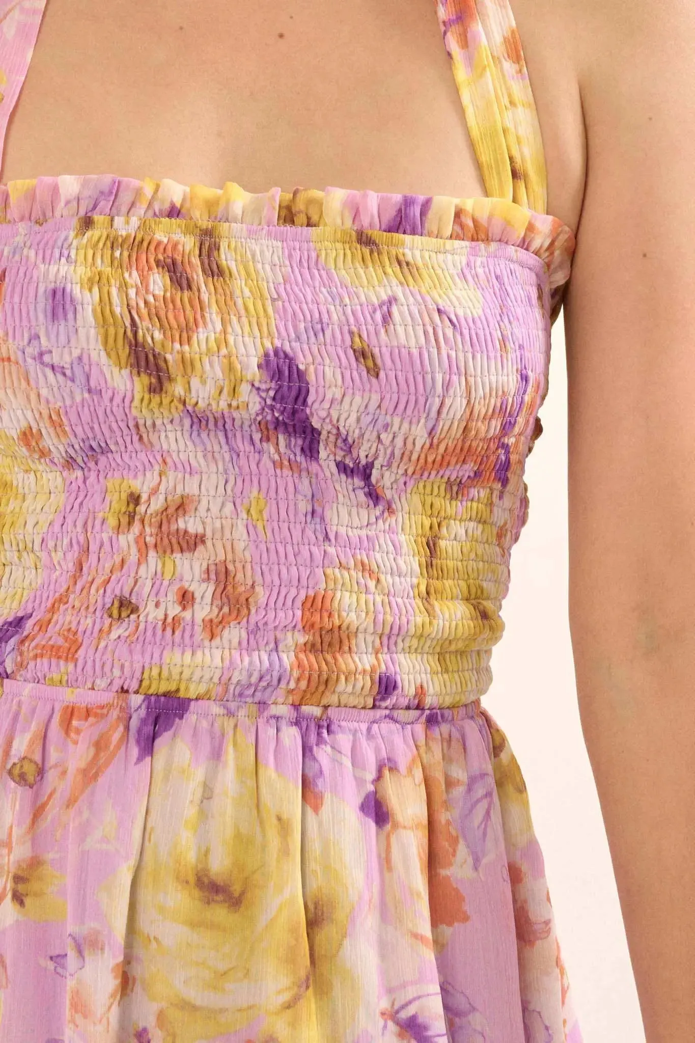 Orchid Skies Floral Chiffon Halter Mini Sundress sold by Promesa product image thumbnail 4