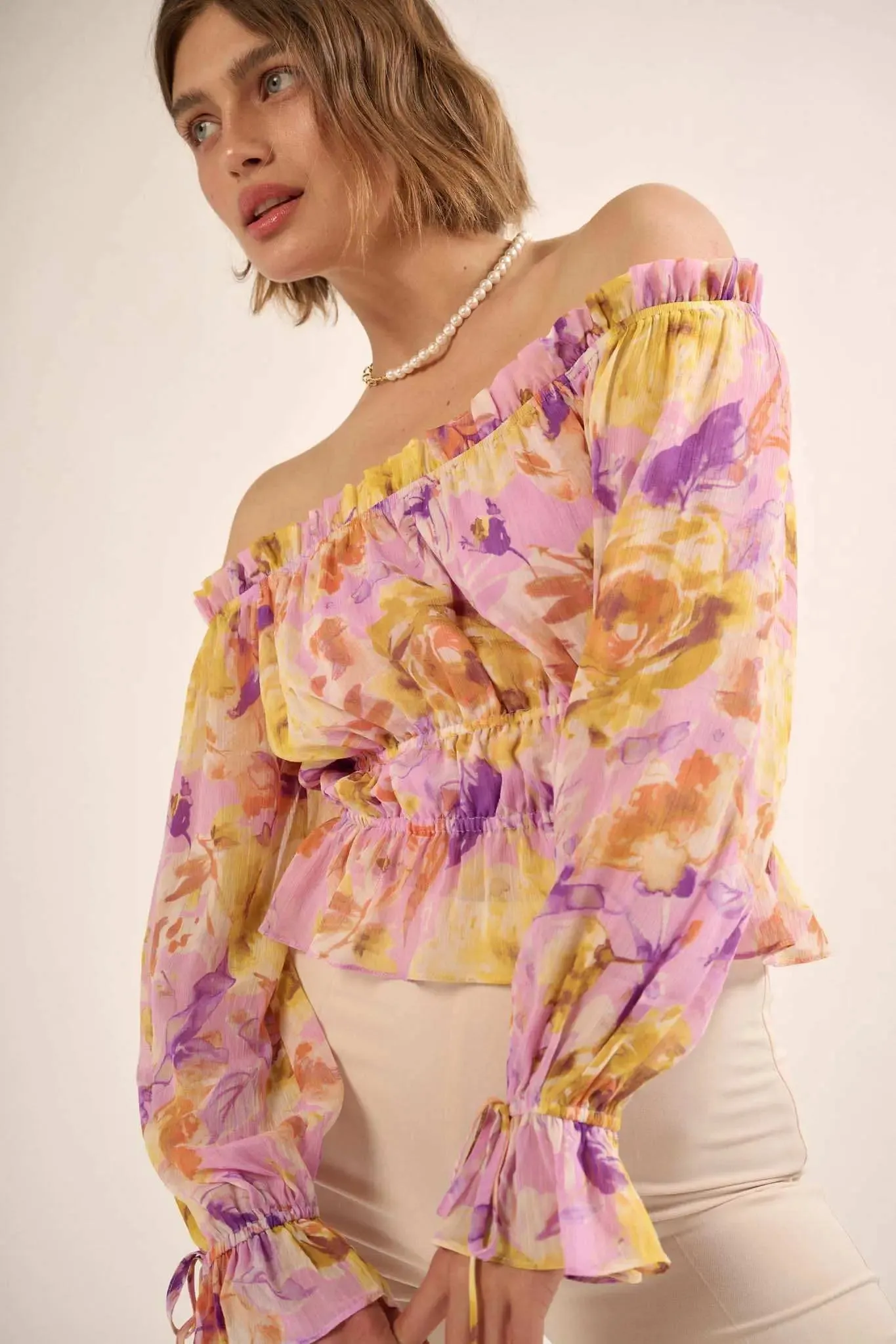 Violet Hour Floral Chiffon Off-Shoulder Peasant Top sold by Promesa product image thumbnail 2