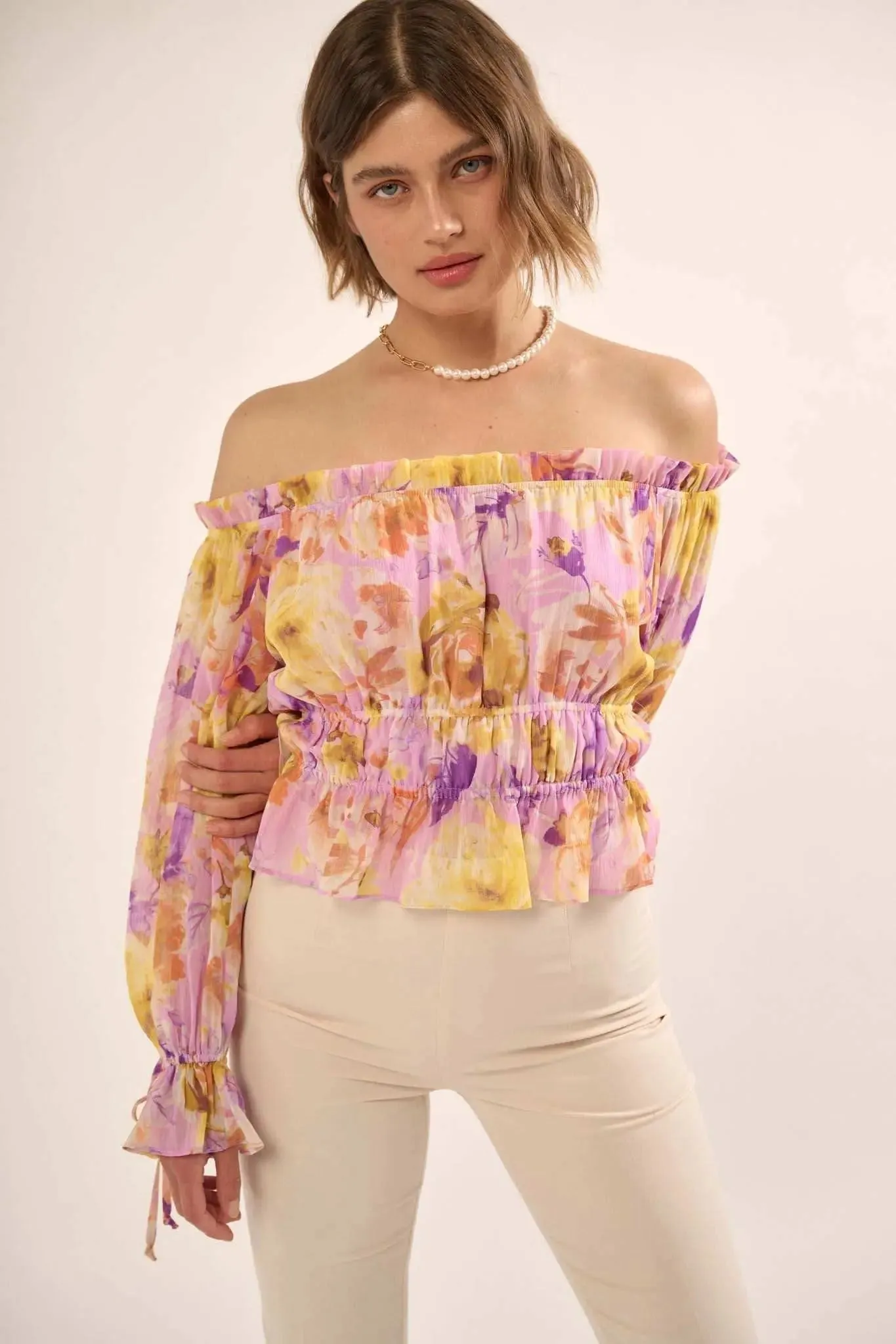 Violet Hour Floral Chiffon Off-Shoulder Peasant Top sold by Promesa product image thumbnail 5