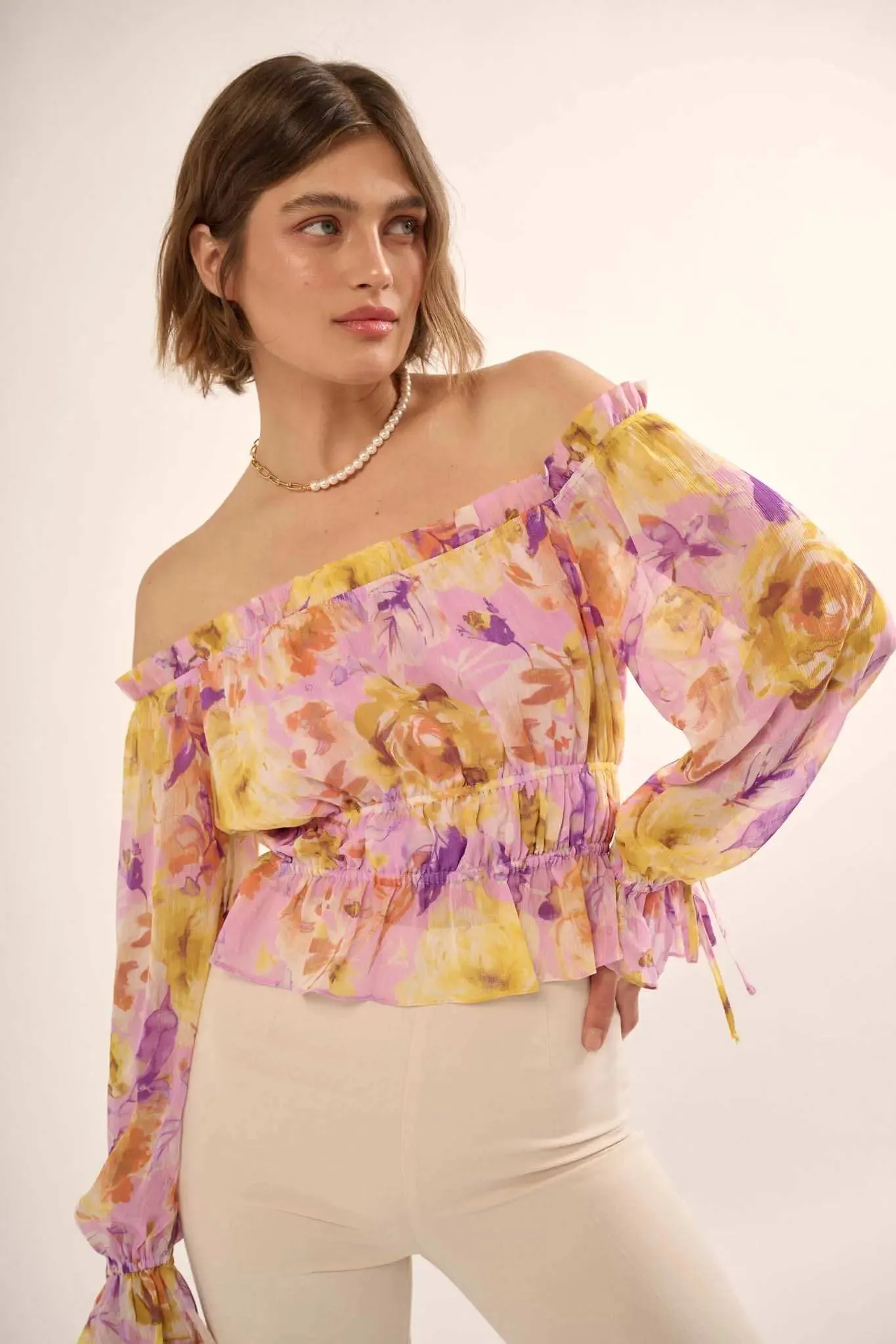 Violet Hour Floral Chiffon Off-Shoulder Peasant Top sold by Promesa product image thumbnail 3