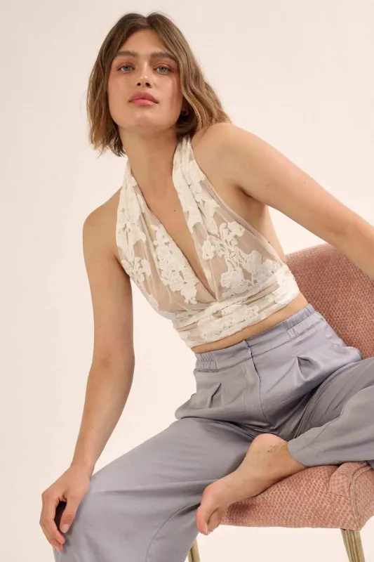 Sweet Sonata Embroidered Lace Cropped Halter Top sold by Promesa
