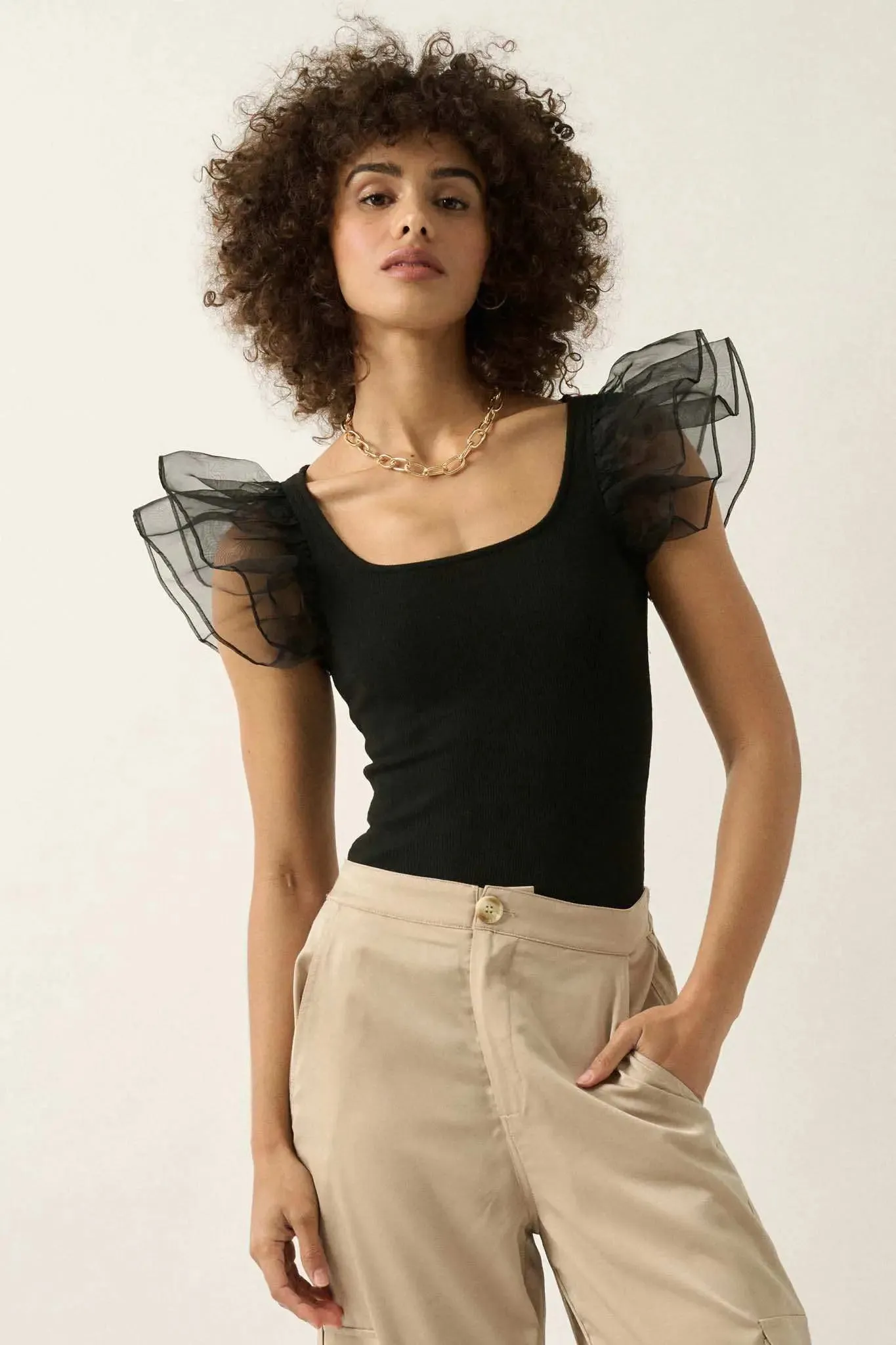 Angel Eyes Ruffle Sleeve Rib-Knit Bodysuit sold by Promesa product image thumbnail 3