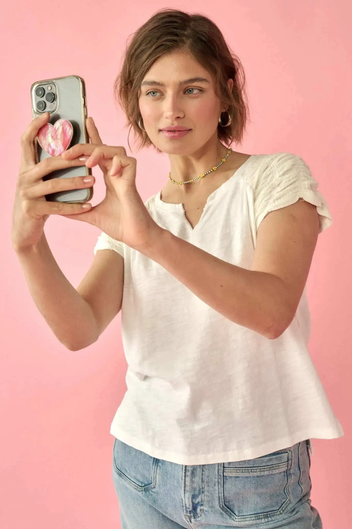 Easy Fit Ruched-Sleeve Cotton Slub Split-Neck Tee sold by Promesa