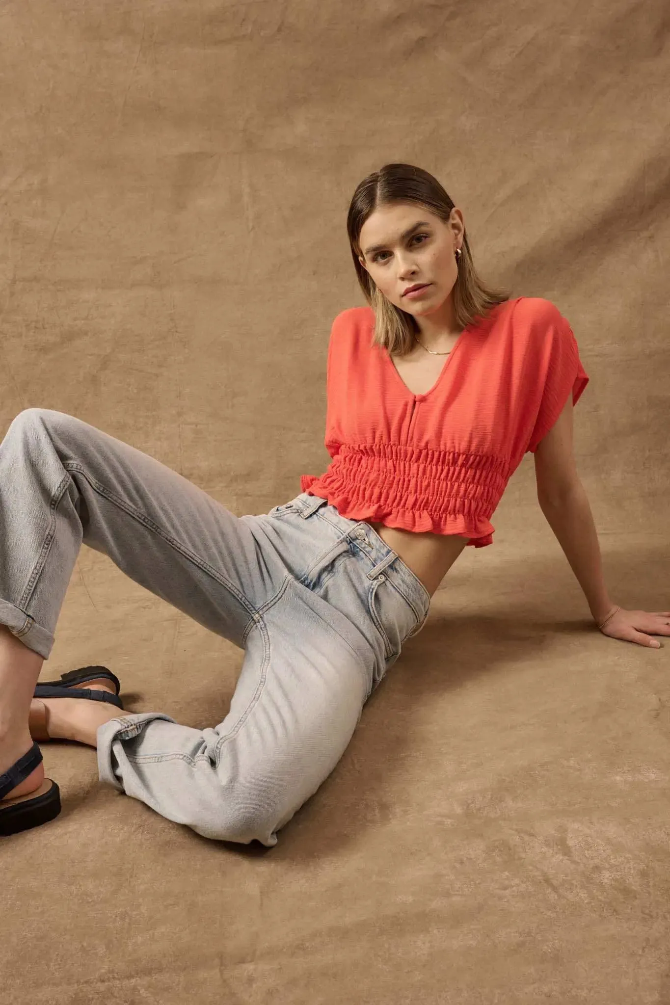 Set Yourself Free Smocked Kimono-Sleeve Crop Top sold by Promesa product image thumbnail 4