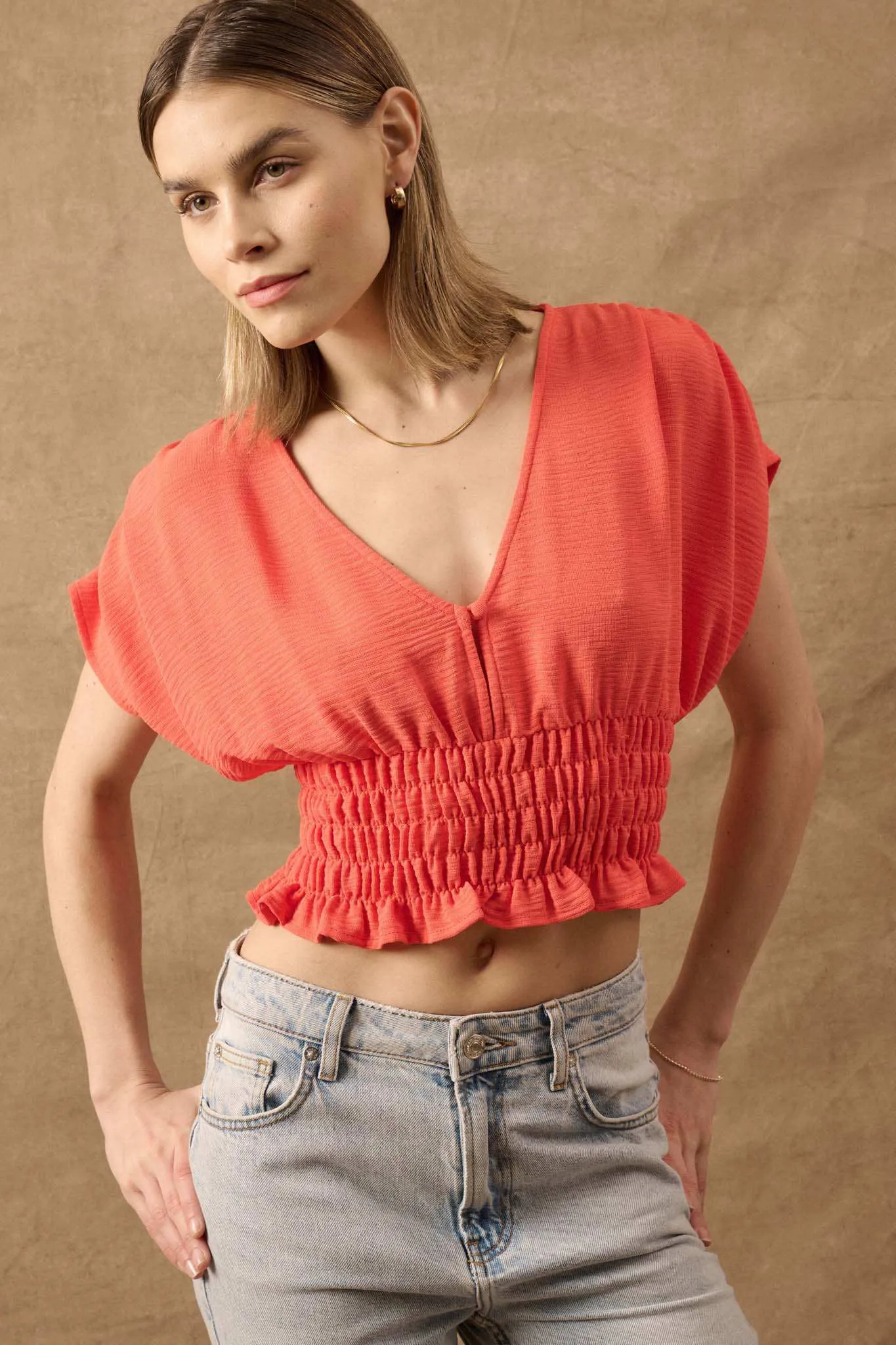 Set Yourself Free Smocked Kimono-Sleeve Crop Top sold by Promesa product image thumbnail 2