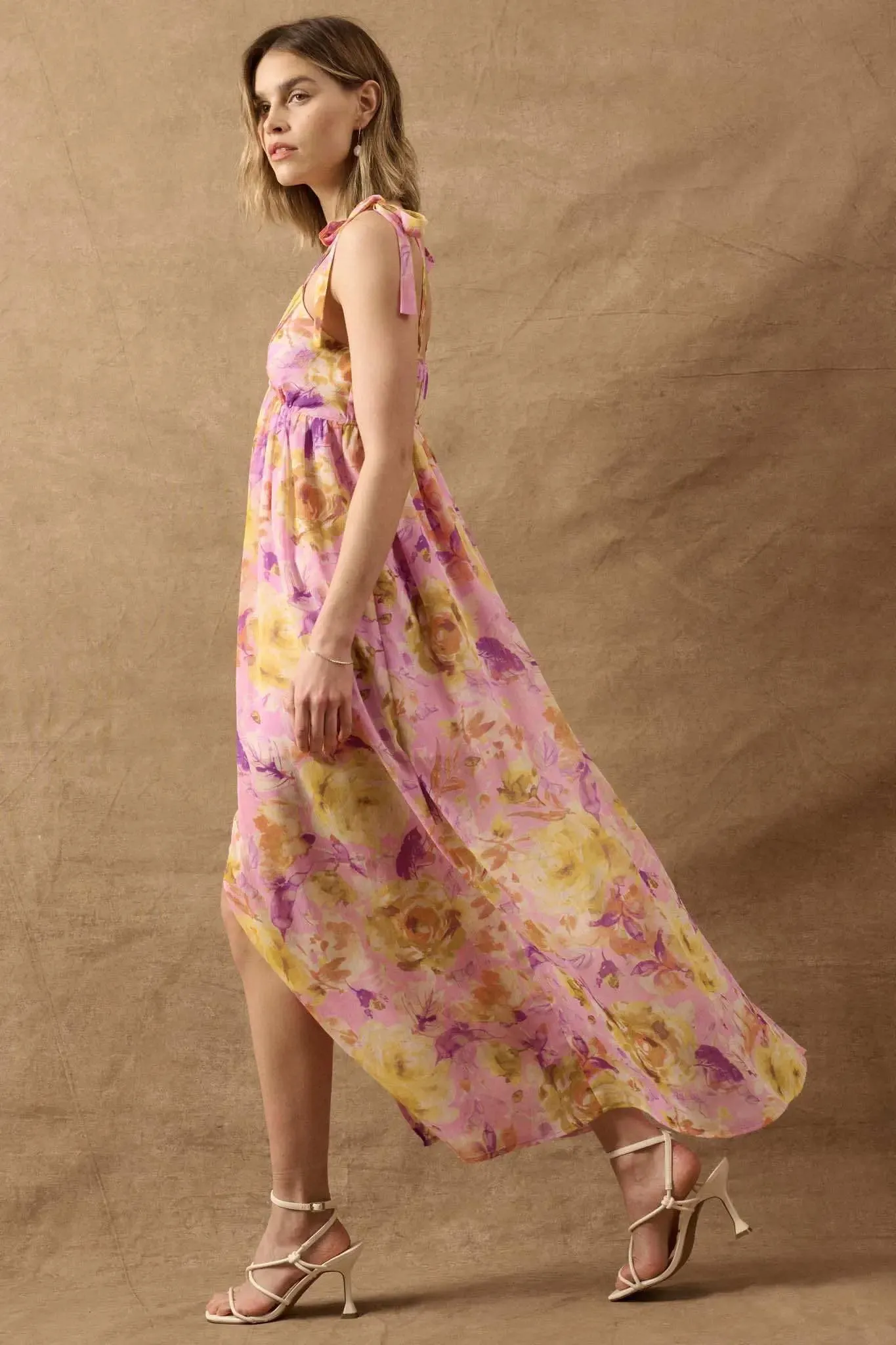 Lilac Wine Floral Chiffon Button-Front Maxi Sundress sold by Promesa product image thumbnail 5