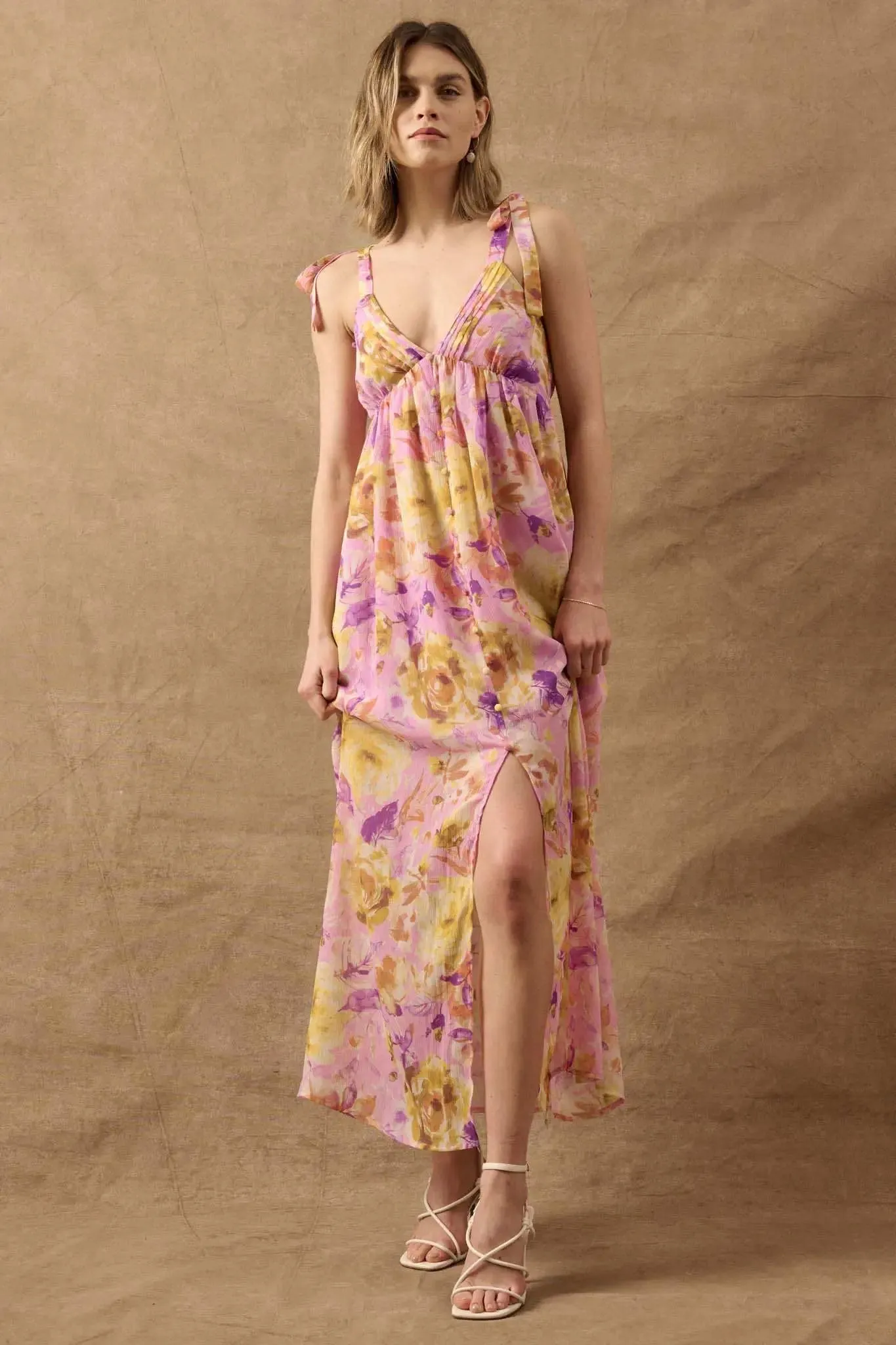 Lilac Wine Floral Chiffon Button-Front Maxi Sundress sold by Promesa product image thumbnail 2